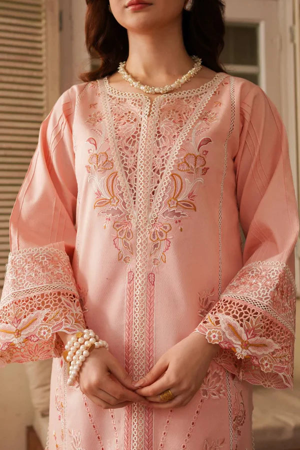 3 PIECE EMBROIDERED SICILY PINK STITCHED LAWN SUIT