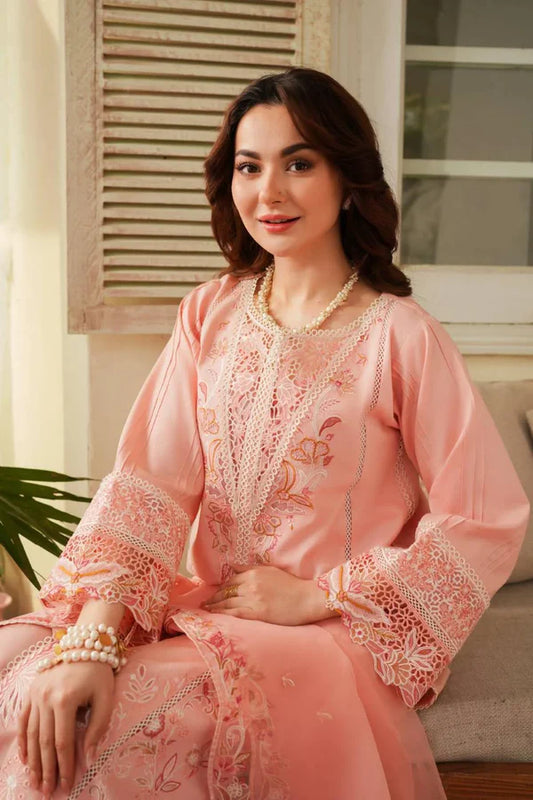 3 PIECE EMBROIDERED SICILY PINK STITCHED LAWN SUIT