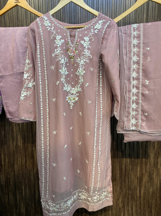 PINK CHIFFON 3PC SUIT UF-001