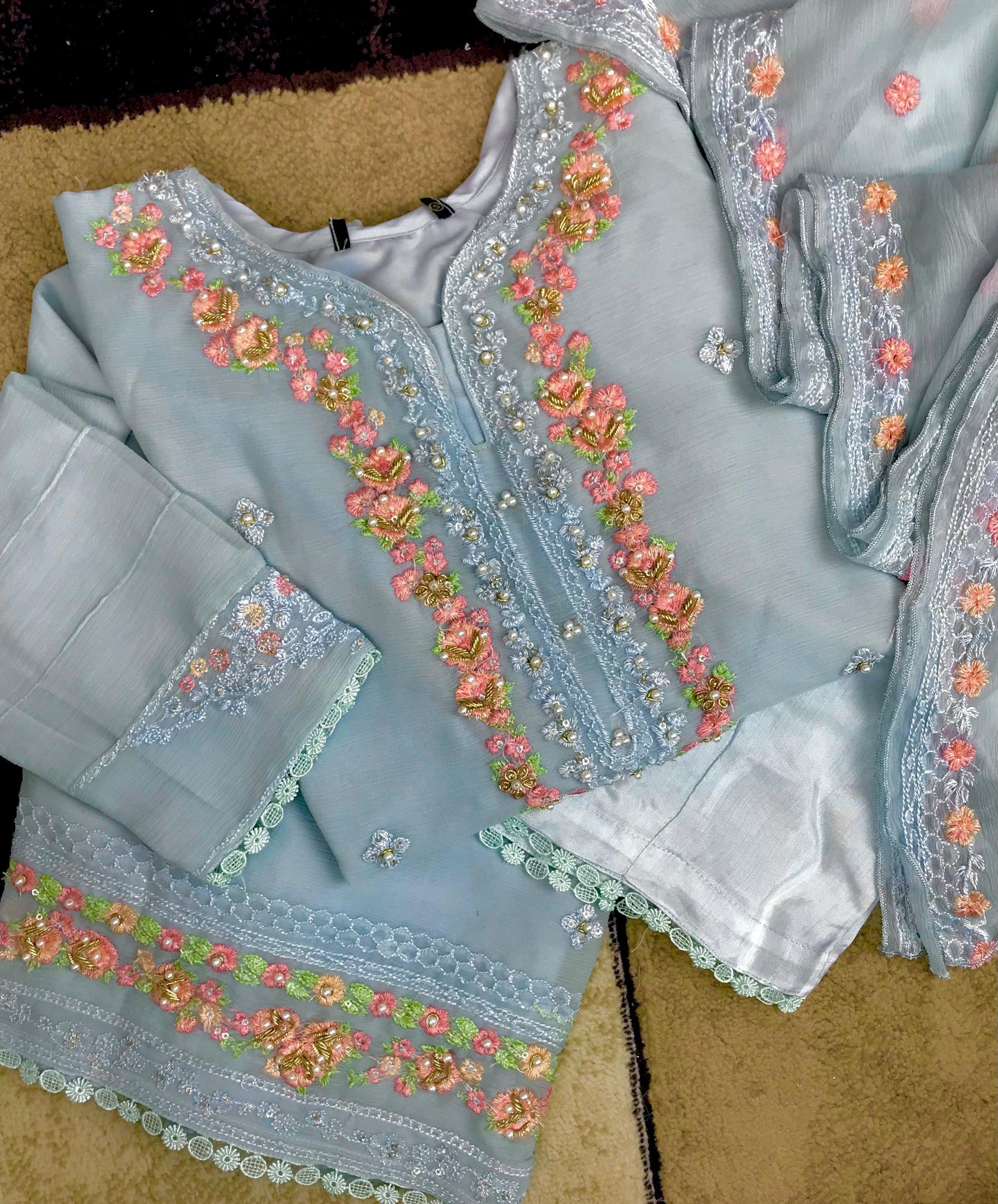 BLUE CHIFFON  3PCS SUIT -AR