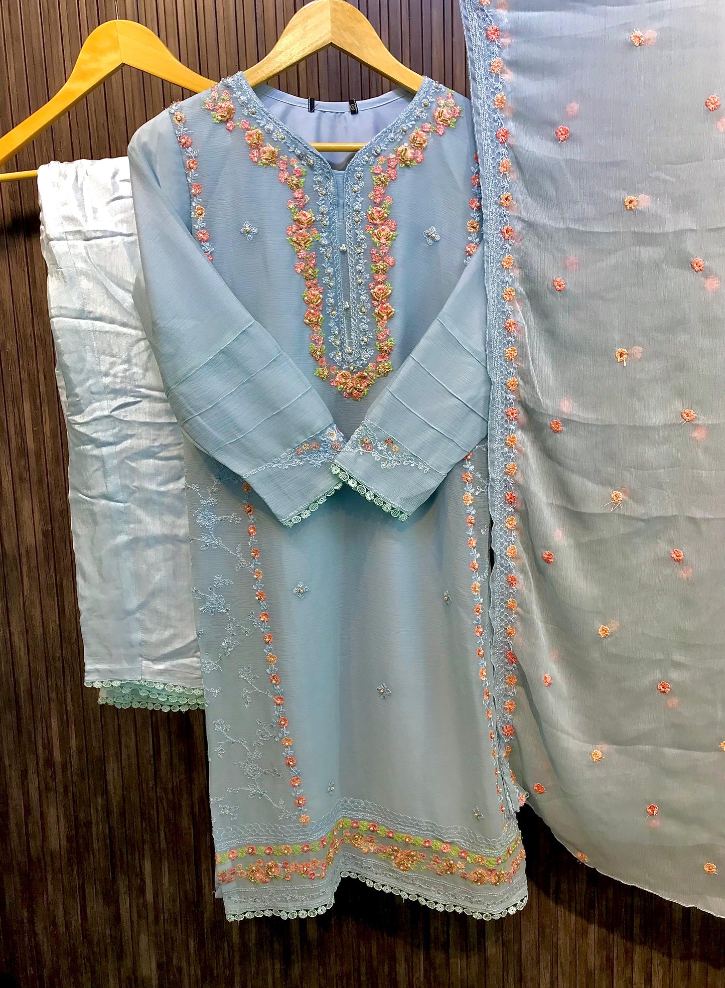 BLUE CHIFFON  3PCS SUIT -AR