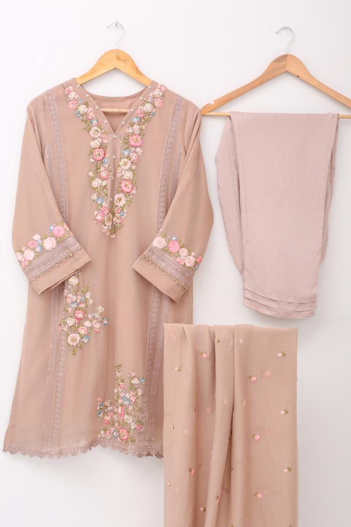 ESHAAL BROWN CHIFFON 3PC SUIT